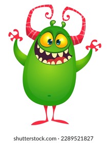 Funny cartoon monster character. Illustration of cute and happy alien. Halloween vector design isolated