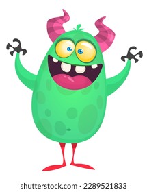 Funny cartoon monster character. Illustration of cute and happy alien. Halloween vector design isolated