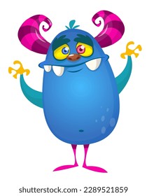 Funny cartoon monster character. Illustration of cute and happy alien. Halloween vector design isolated