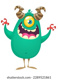 Funny cartoon monster character. Illustration of cute and happy alien. Halloween vector design isolated