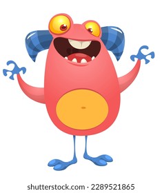 Funny cartoon monster character. Illustration of cute and happy alien. Halloween vector design isolated