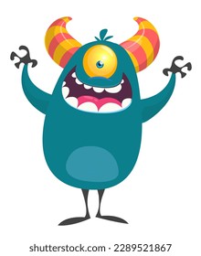 Funny cartoon monster character. Illustration of cute and happy alien. Halloween vector design isolated