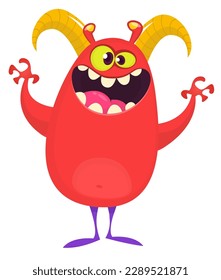 Funny cartoon monster character. Illustration of cute and happy alien. Halloween vector design isolated