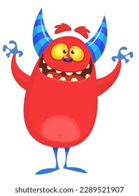 Funny cartoon monster character. Illustration of cute and happy alien. Halloween vector design isolated