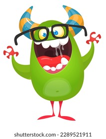 Funny cartoon monster character. Illustration of cute and happy alien. Halloween vector design isolated
