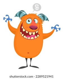 Funny cartoon monster character. Illustration of cute and happy alien. Halloween vector design isolated