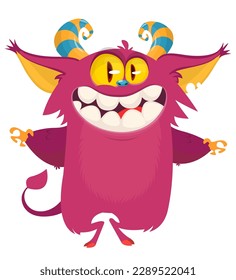 Funny cartoon monster character. Illustration of cute and happy alien. Halloween vector design isolated