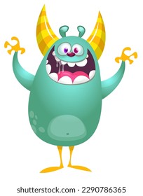 Funny cartoon monster character. Illustration of cute and happy alien. Halloween vector design isolated