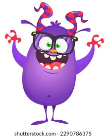 Funny cartoon monster character. Illustration of cute and happy alien. Halloween vector design isolated