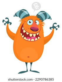 Funny cartoon monster character. Illustration of cute and happy alien. Halloween vector design isolated