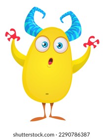 Funny cartoon monster character. Illustration of cute and happy alien. Halloween vector design isolated