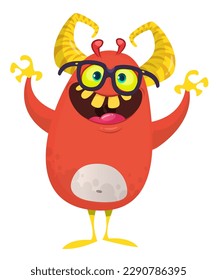 Funny cartoon monster character. Illustration of cute and happy alien. Halloween vector design isolated