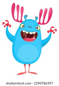 Funny cartoon monster character. Illustration of cute and happy alien. Halloween vector design isolated