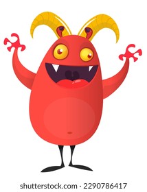 Funny cartoon monster character. Illustration of cute and happy alien. Halloween vector design isolated