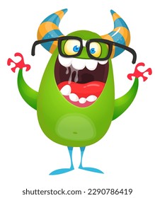 Funny cartoon monster character. Illustration of cute and happy alien. Halloween vector design isolated