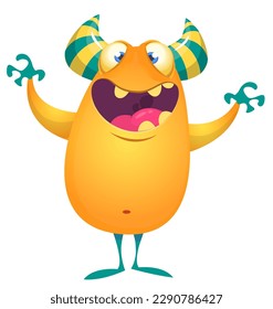 Funny cartoon monster character. Illustration of cute and happy alien. Halloween vector design isolated