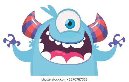 Funny cartoon monster character. Illustration of cute and happy alien. Halloween vector design isolated.