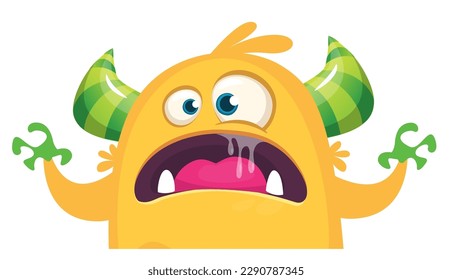 Funny cartoon monster character. Illustration of cute and happy alien. Halloween vector design isolated.