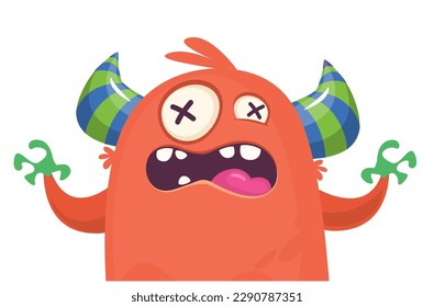 Funny cartoon monster character. Illustration of cute and happy alien. Halloween vector design isolated.