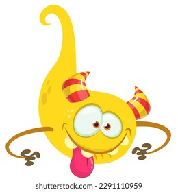 Funny cartoon monster character. Illustration of cute and happy alien. Halloween vector design isolated.