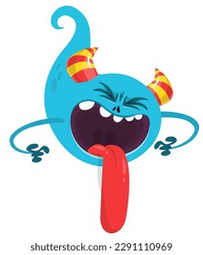 Funny cartoon monster character. Illustration of cute and happy alien. Halloween vector design isolated.