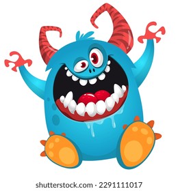 Funny cartoon monster character. Illustration of cute and happy alien. Halloween vector design isolated.