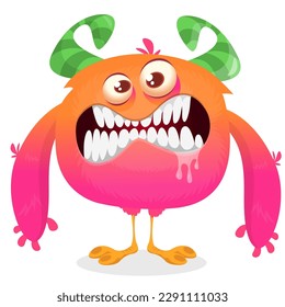 Funny cartoon monster character. Illustration of cute and happy alien. Halloween vector design isolated.