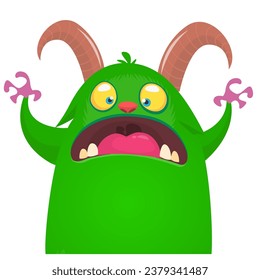 Funny cartoon monster character. Illustration of cute and happy creature or alien. Halloween vector design isolated