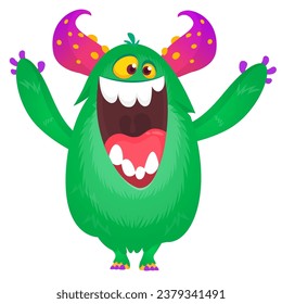 Funny cartoon monster character. Illustration of cute and happy creature or alien. Halloween vector design isolated