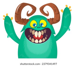 Funny cartoon monster character. Illustration of cute and happy creature or alien. Halloween vector design isolated