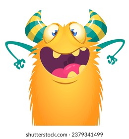 Funny cartoon monster character. Illustration of cute and happy creature or alien. Halloween vector design isolated