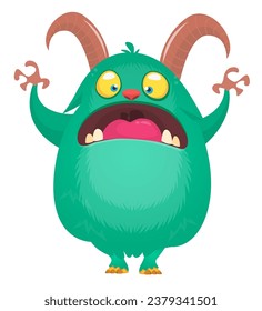 Funny cartoon monster character. Illustration of cute and happy creature or alien. Halloween vector design isolated