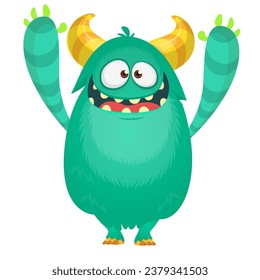 Funny cartoon monster character. Illustration of cute and happy creature or alien. Halloween vector design isolated