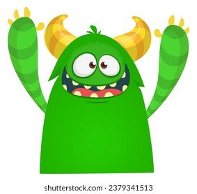 Funny cartoon monster character. Illustration of cute and happy creature or alien. Halloween vector design isolated