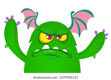 Funny cartoon monster character. Illustration of cute and happy creature or alien. Halloween vector design isolated