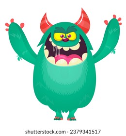 Funny cartoon monster character. Illustration of cute and happy creature or alien. Halloween vector design isolated