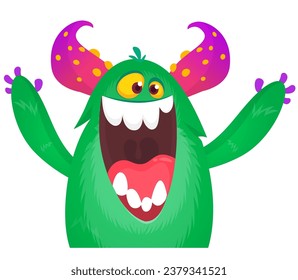 Funny cartoon monster character. Illustration of cute and happy creature or alien. Halloween vector design isolated