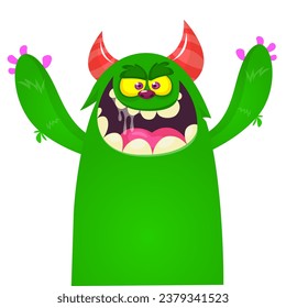 Funny cartoon monster character. Illustration of cute and happy creature or alien. Halloween vector design isolated