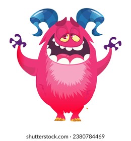 Funny cartoon monster character. Illustration of cute and happy creature or alien. Halloween vector design isolated