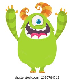 Funny cartoon monster character. Illustration of cute and happy creature or alien. Halloween vector design isolated