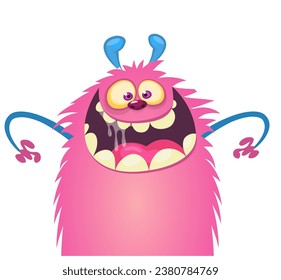 Funny cartoon monster character. Illustration of cute and happy creature or alien. Halloween vector design isolated