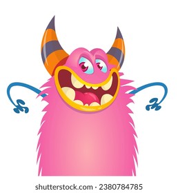 Funny cartoon monster character. Illustration of cute and happy creature or alien. Halloween vector design isolated