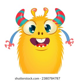 Funny cartoon monster character. Illustration of cute and happy creature or alien. Halloween vector design isolated