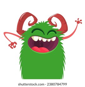 Funny cartoon monster character. Illustration of cute and happy creature or alien. Halloween vector design isolated