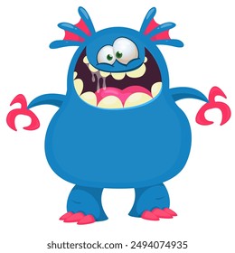 Funny cartoon monster character. Illustration of cute and happy alien creature for Halloween party decoration or package design. Vector isolated.