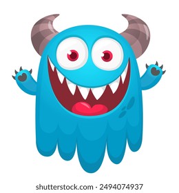 Funny cartoon monster character. Illustration of cute and happy alien creature for Halloween party decoration or package design. Vector isolated.