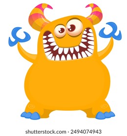 Funny cartoon monster character. Illustration of cute and happy alien creature for Halloween party decoration or package design. Vector isolated.