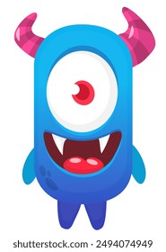 Funny cartoon monster character. Illustration of cute and happy alien creature for Halloween party decoration or package design. Vector isolated.