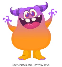 Funny cartoon monster character. Illustration of cute and happy alien creature for Halloween party decoration or package design. Vector isolated.