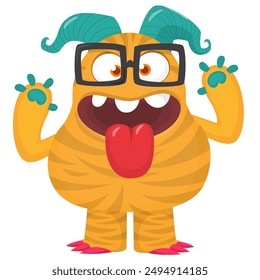 Funny cartoon monster character. Illustration of cute and happy alien creature for Halloween party decoration or package design. Vector isolated.